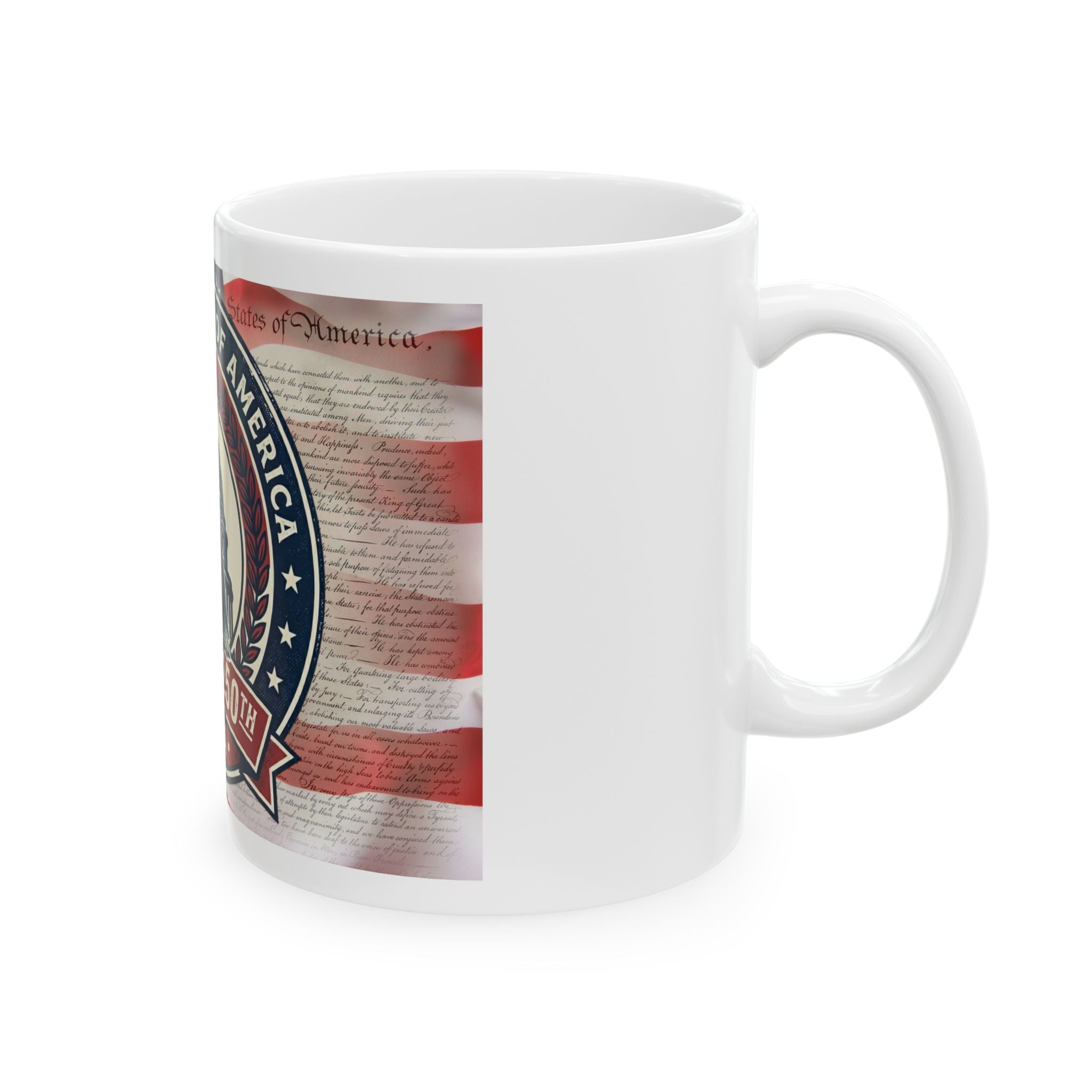 USA 250th Anniversary Ceramic Mug — 'Happy 250th' Patriotic Eagle & Capitol Design