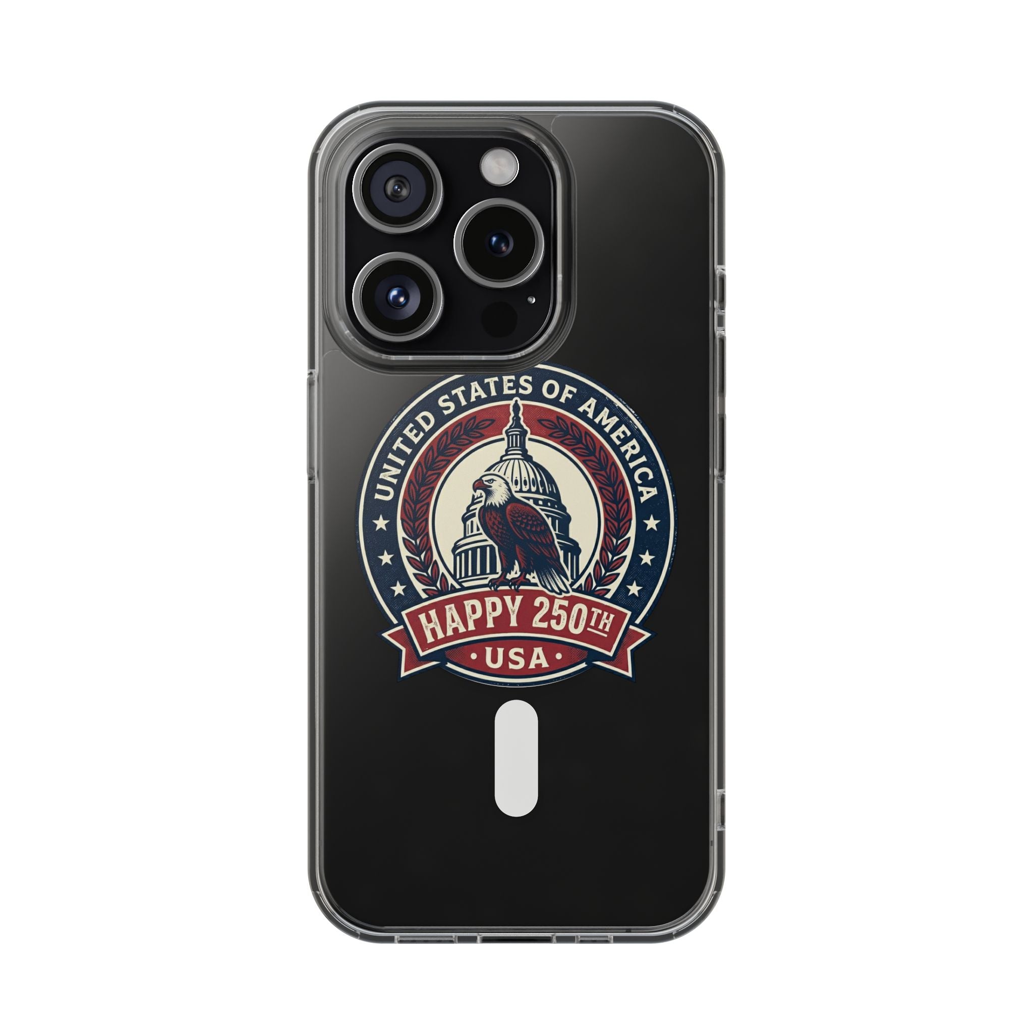 Clear Magnetic Phone Case — Vintage "Happy 250th USA" Patriotic Capitol Design