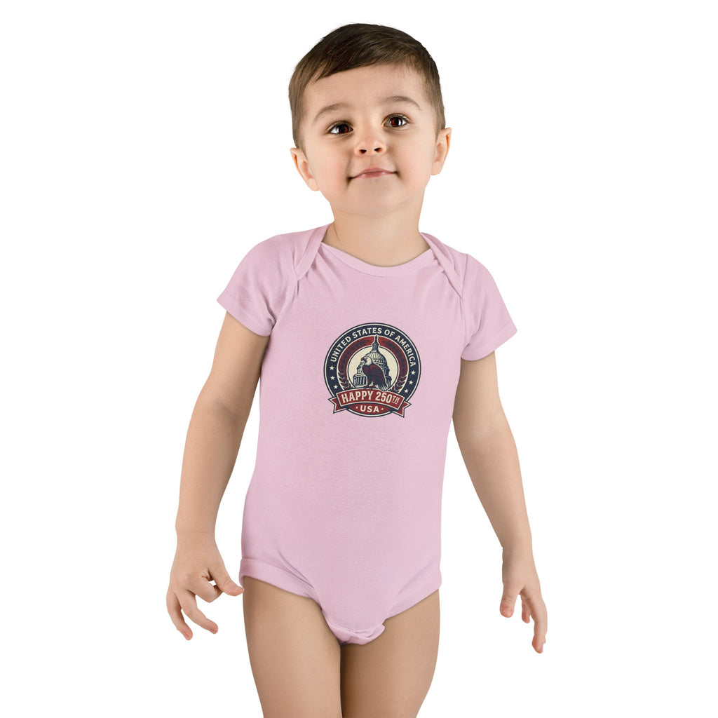 USA Capitol 250th Anniversary Baby Onesie – 'Happy 250' Patriotic Infant Bodysuit
