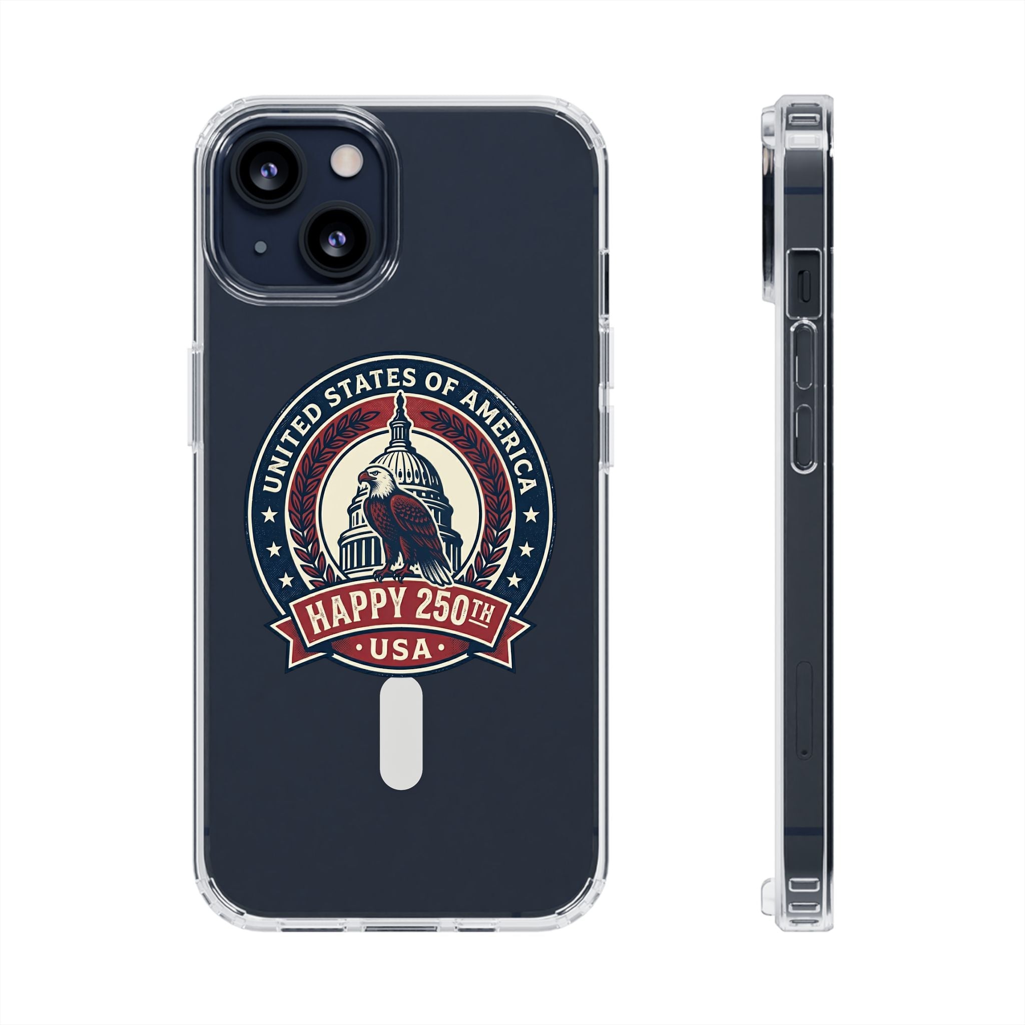 Clear Magnetic Phone Case — Vintage "Happy 250th USA" Patriotic Capitol Design