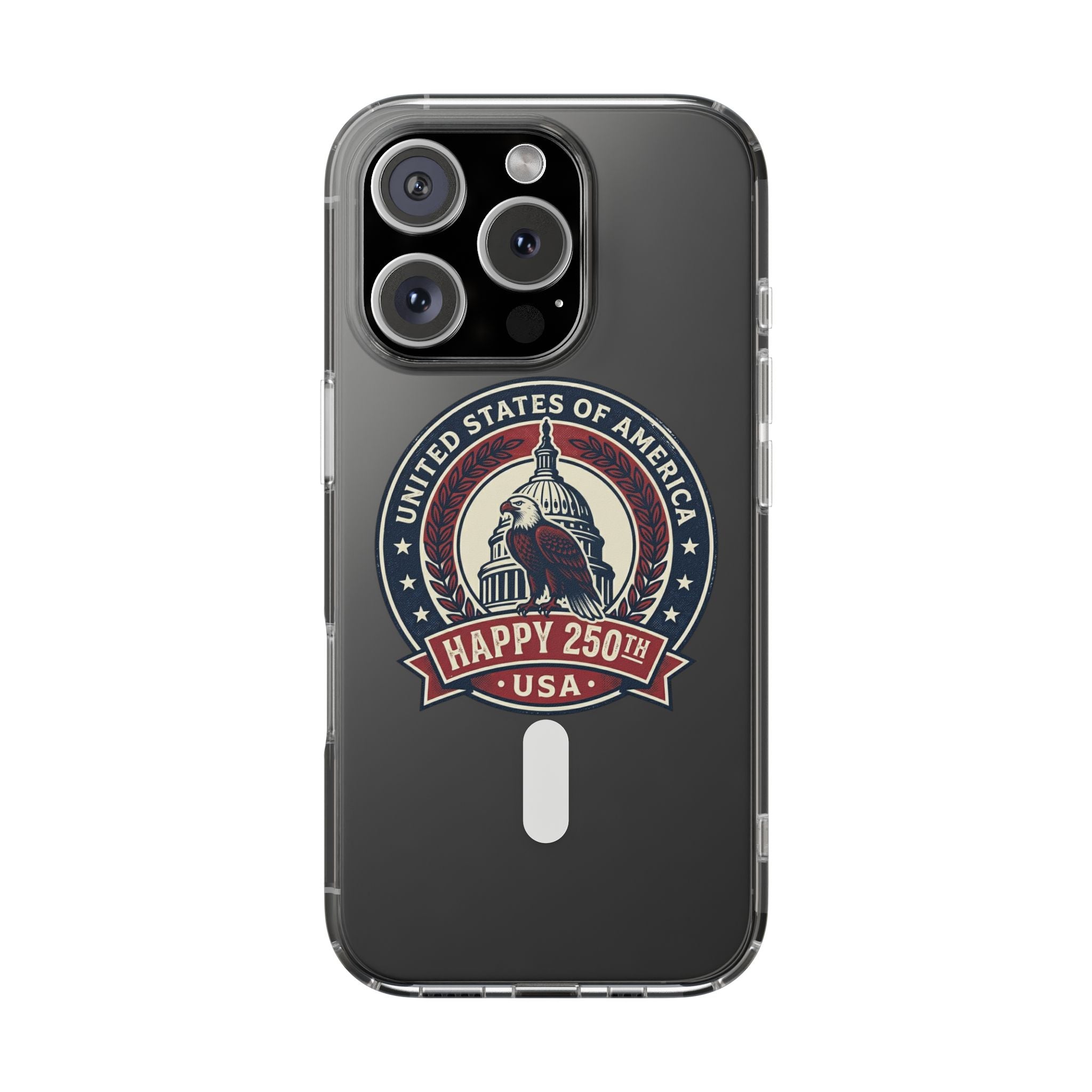 Clear Magnetic Phone Case — Vintage "Happy 250th USA" Patriotic Capitol Design