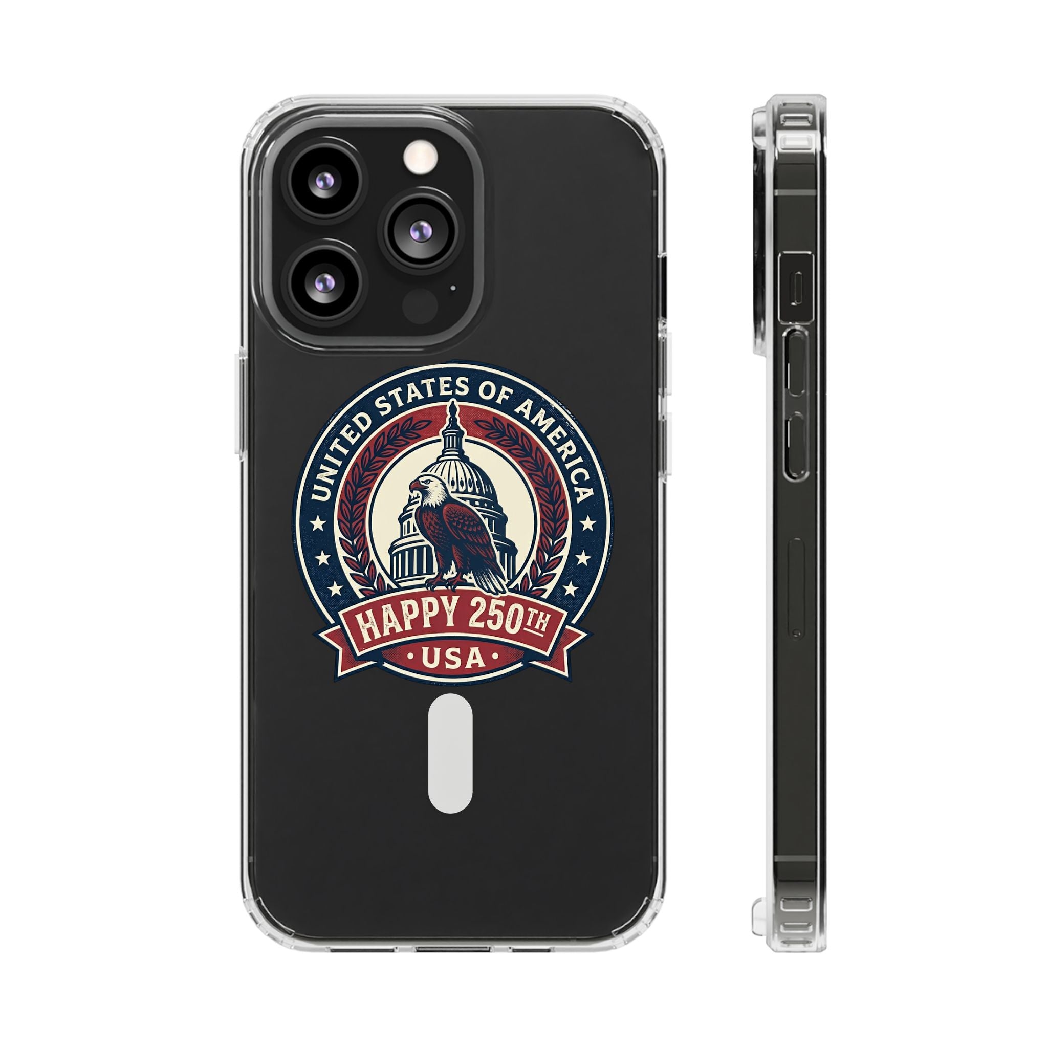 Clear Magnetic Phone Case — Vintage "Happy 250th USA" Patriotic Capitol Design