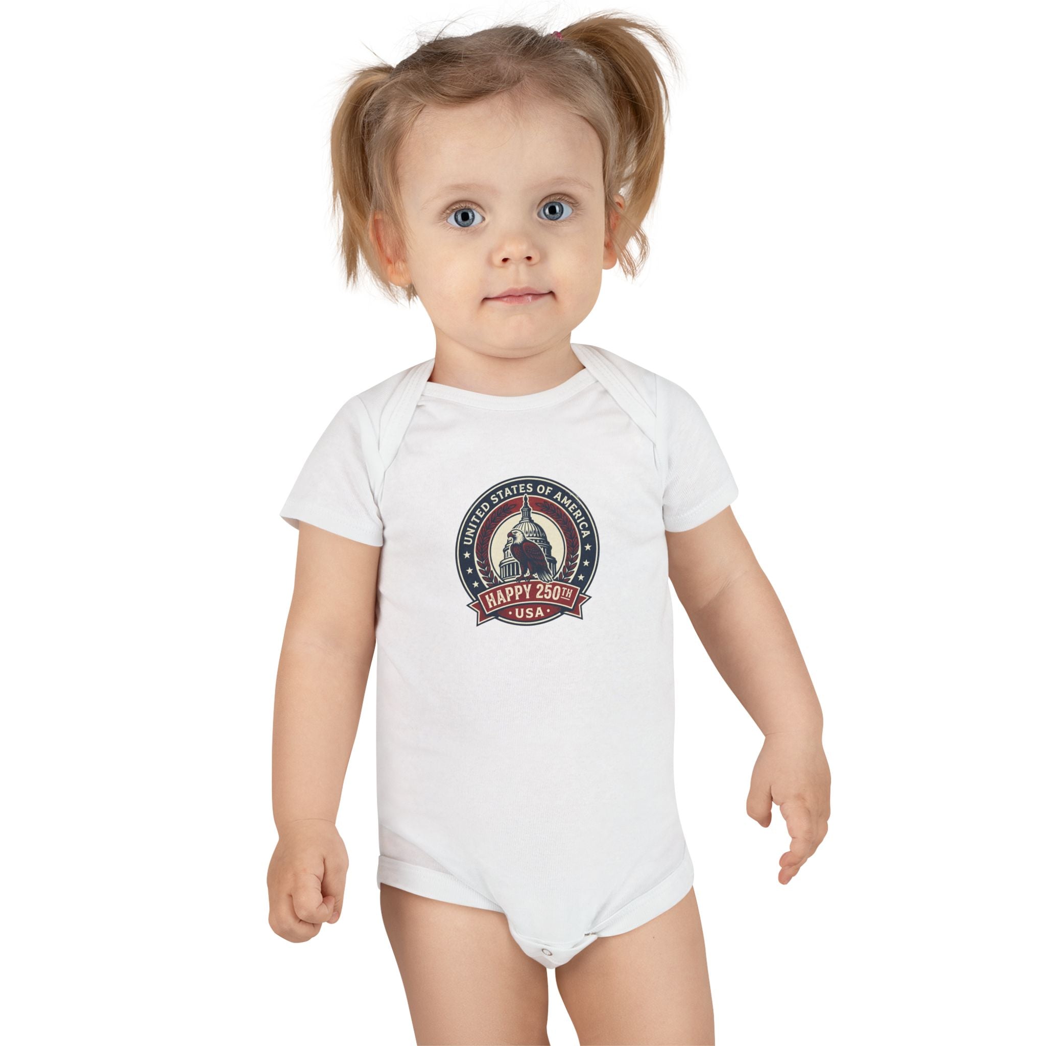 USA Capitol 250th Anniversary Baby Onesie – 'Happy 250' Patriotic Infant Bodysuit