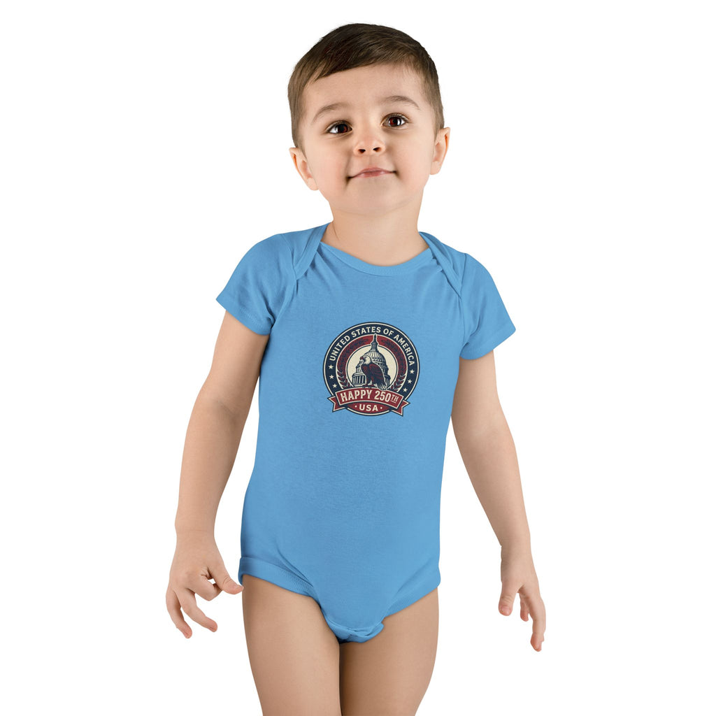 USA Capitol 250th Anniversary Baby Onesie – 'Happy 250' Patriotic Infant Bodysuit
