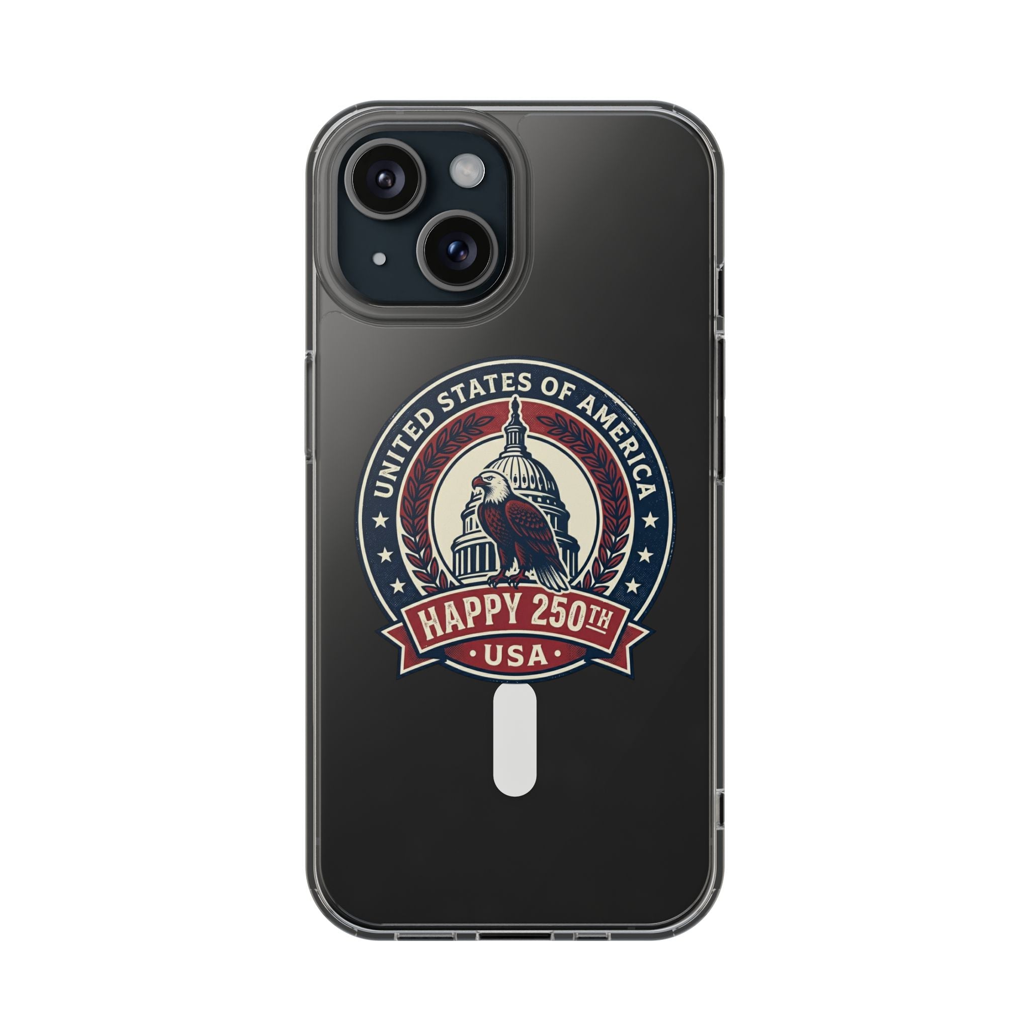 Clear Magnetic Phone Case — Vintage "Happy 250th USA" Patriotic Capitol Design