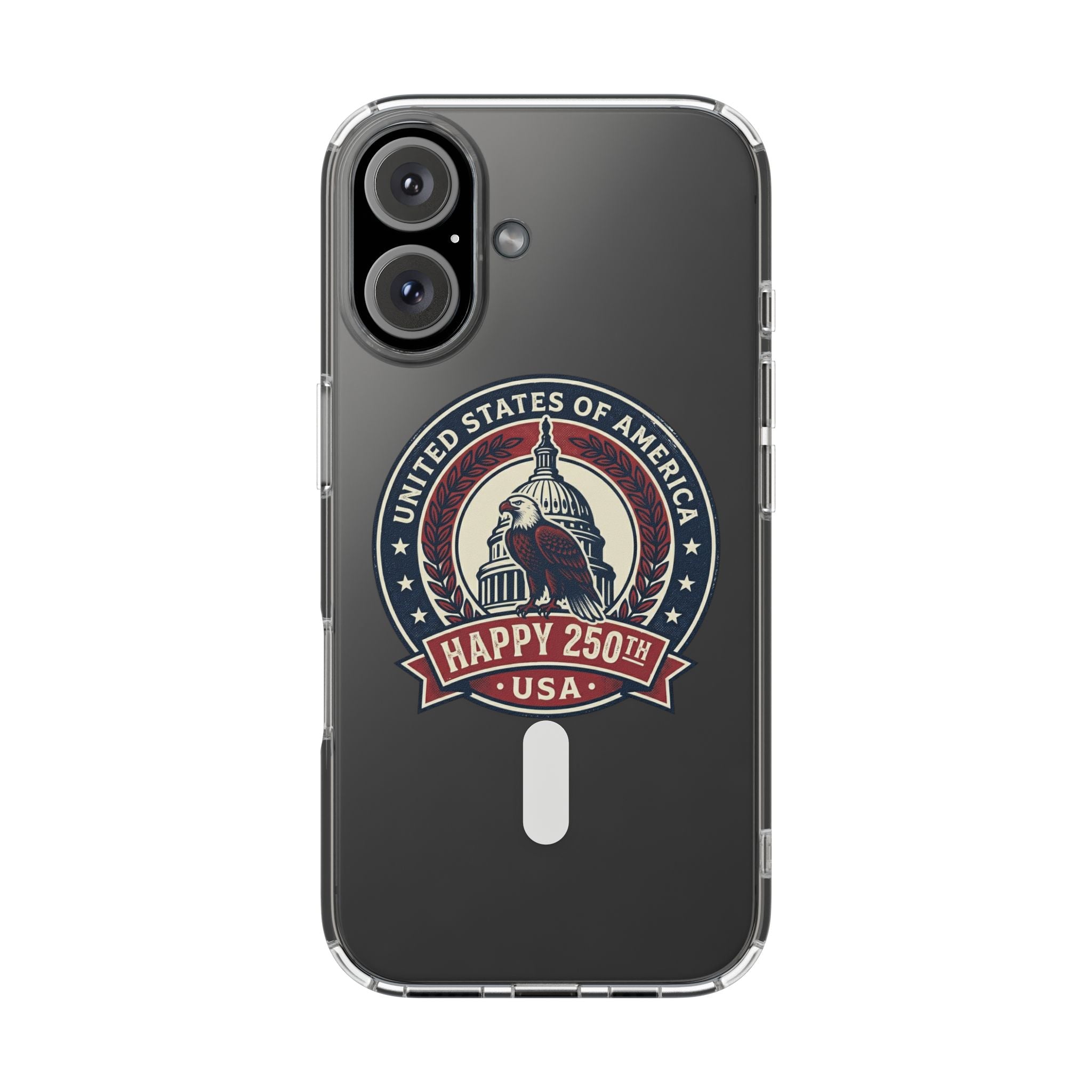 Clear Magnetic Phone Case — Vintage "Happy 250th USA" Patriotic Capitol Design