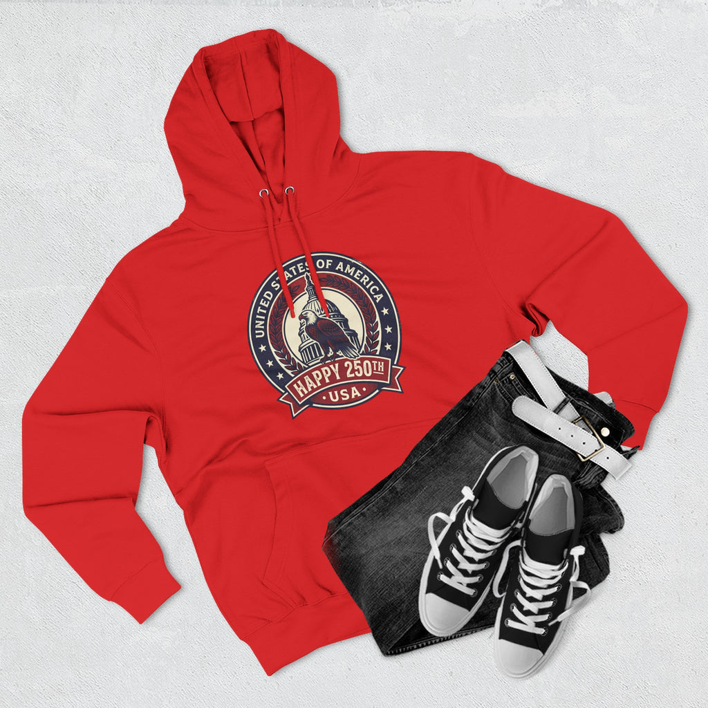 Hoodie - Vintage Statue of Liberty 'Happy 250th USA' Patriotic Graphic Pullover