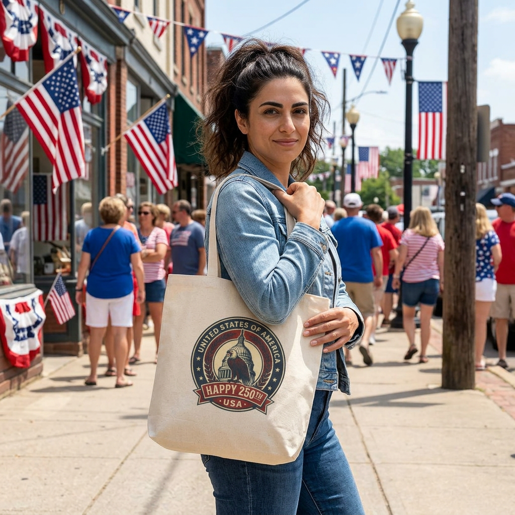 Cotton Tote Bag - Vintage USA Capitol "Happy 250th" Patriotic Emblem
