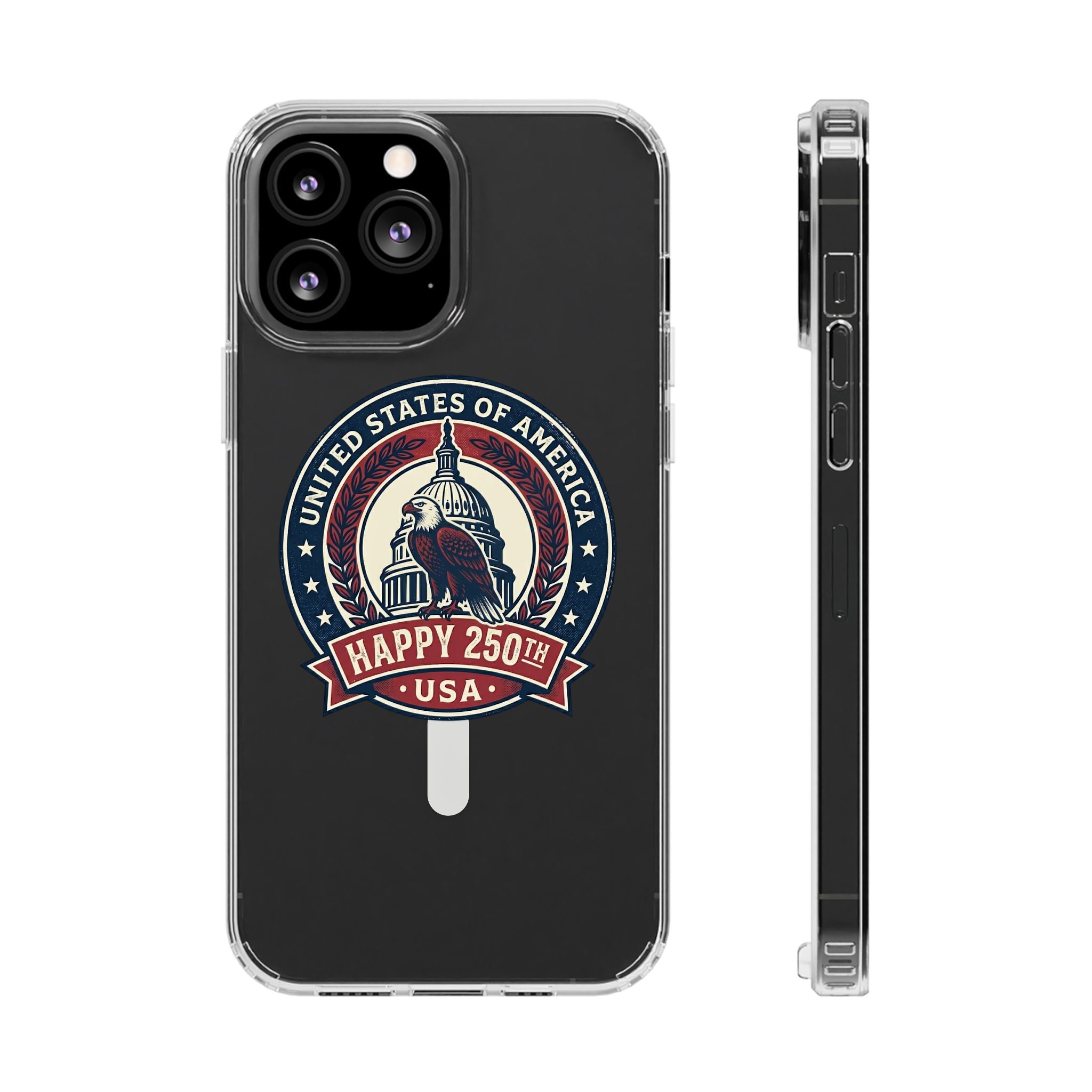 Clear Magnetic Phone Case — Vintage "Happy 250th USA" Patriotic Capitol Design