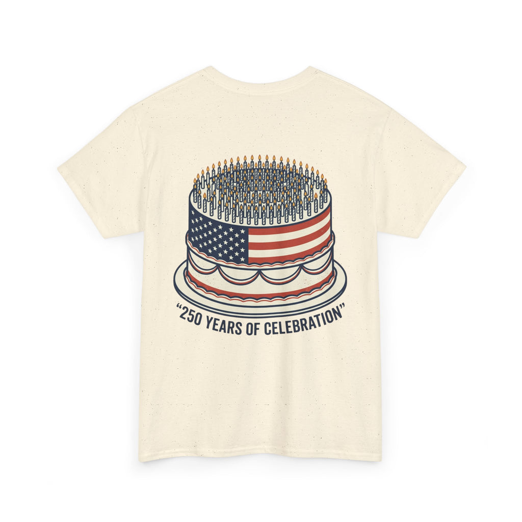 T-Shirt — "Semiquincentennial" 250 Years Celebration Tee (Patriotic Cake Design)