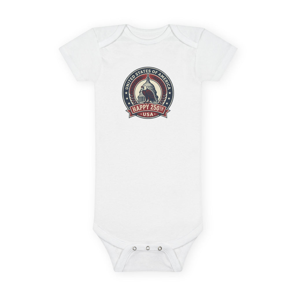 USA Capitol 250th Anniversary Baby Onesie – 'Happy 250' Patriotic Infant Bodysuit