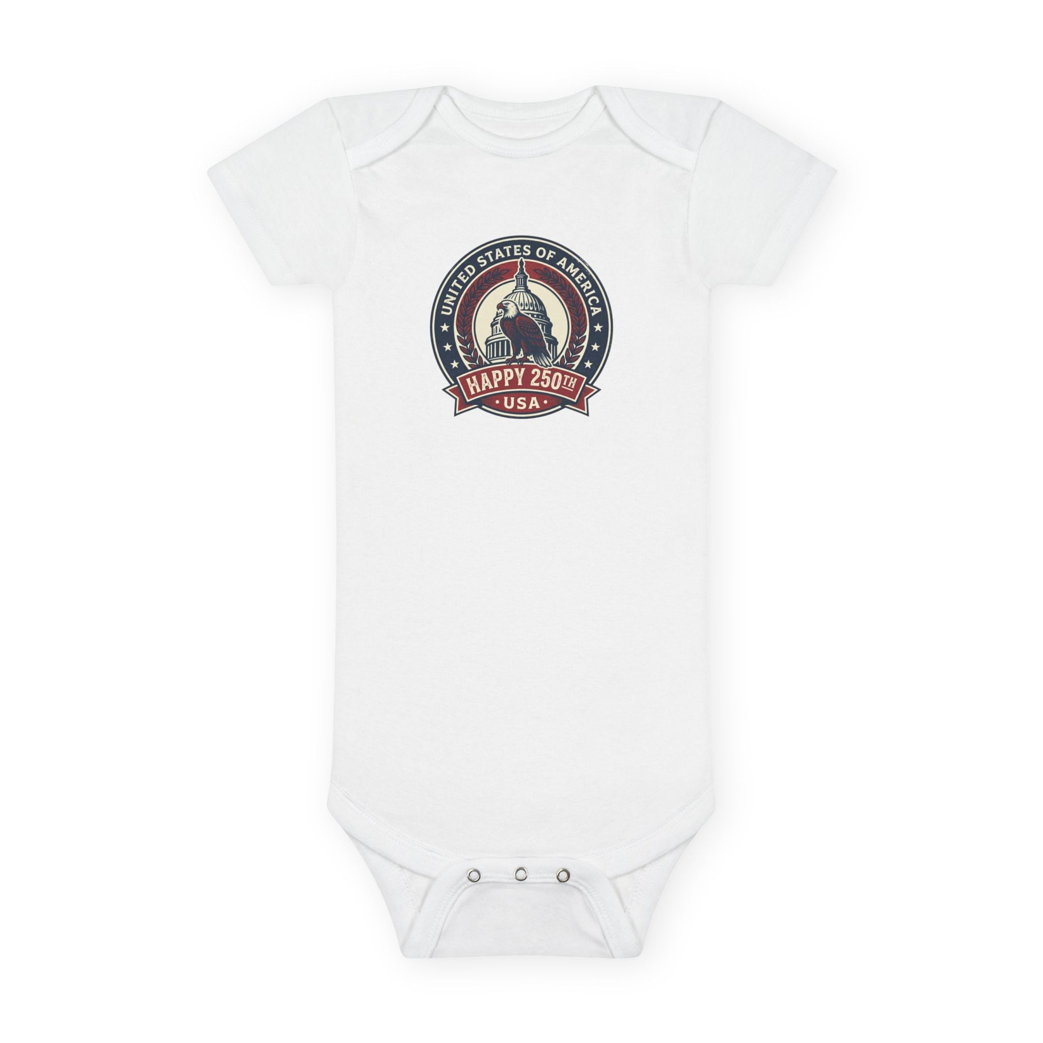 USA Capitol 250th Anniversary Baby Onesie – 'Happy 250' Patriotic Infant Bodysuit