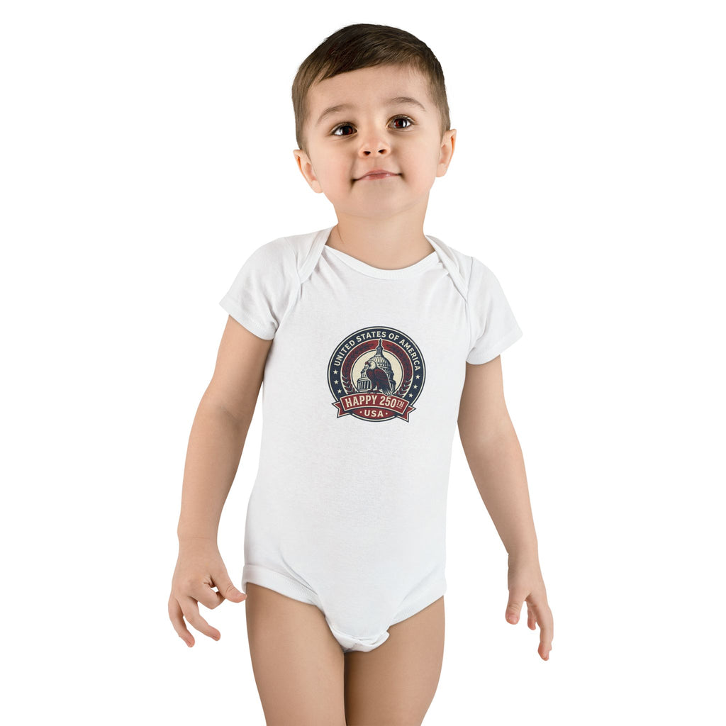 USA Capitol 250th Anniversary Baby Onesie – 'Happy 250' Patriotic Infant Bodysuit