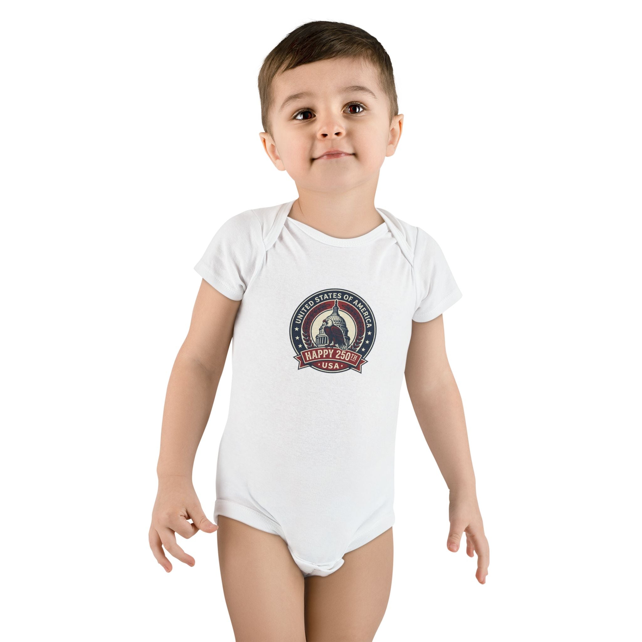 USA Capitol 250th Anniversary Baby Onesie – 'Happy 250' Patriotic Infant Bodysuit
