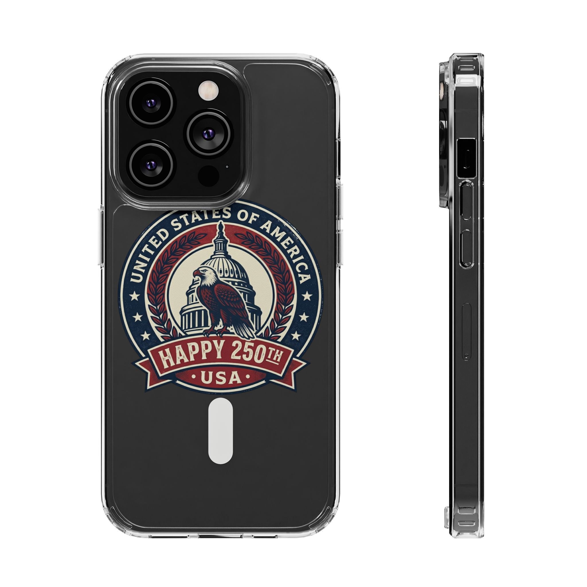 Clear Magnetic Phone Case — Vintage "Happy 250th USA" Patriotic Capitol Design