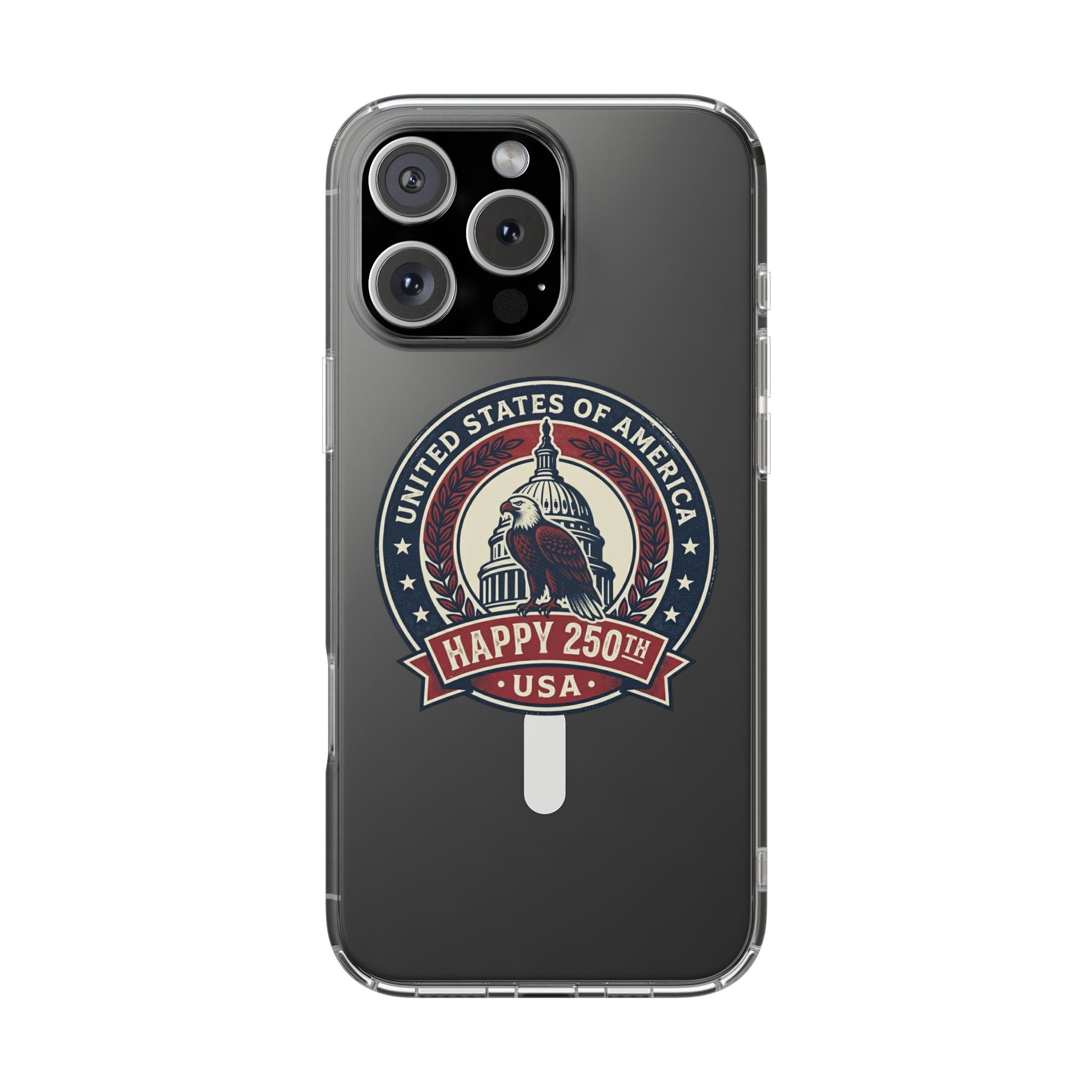 Clear Magnetic Phone Case — Vintage "Happy 250th USA" Patriotic Capitol Design