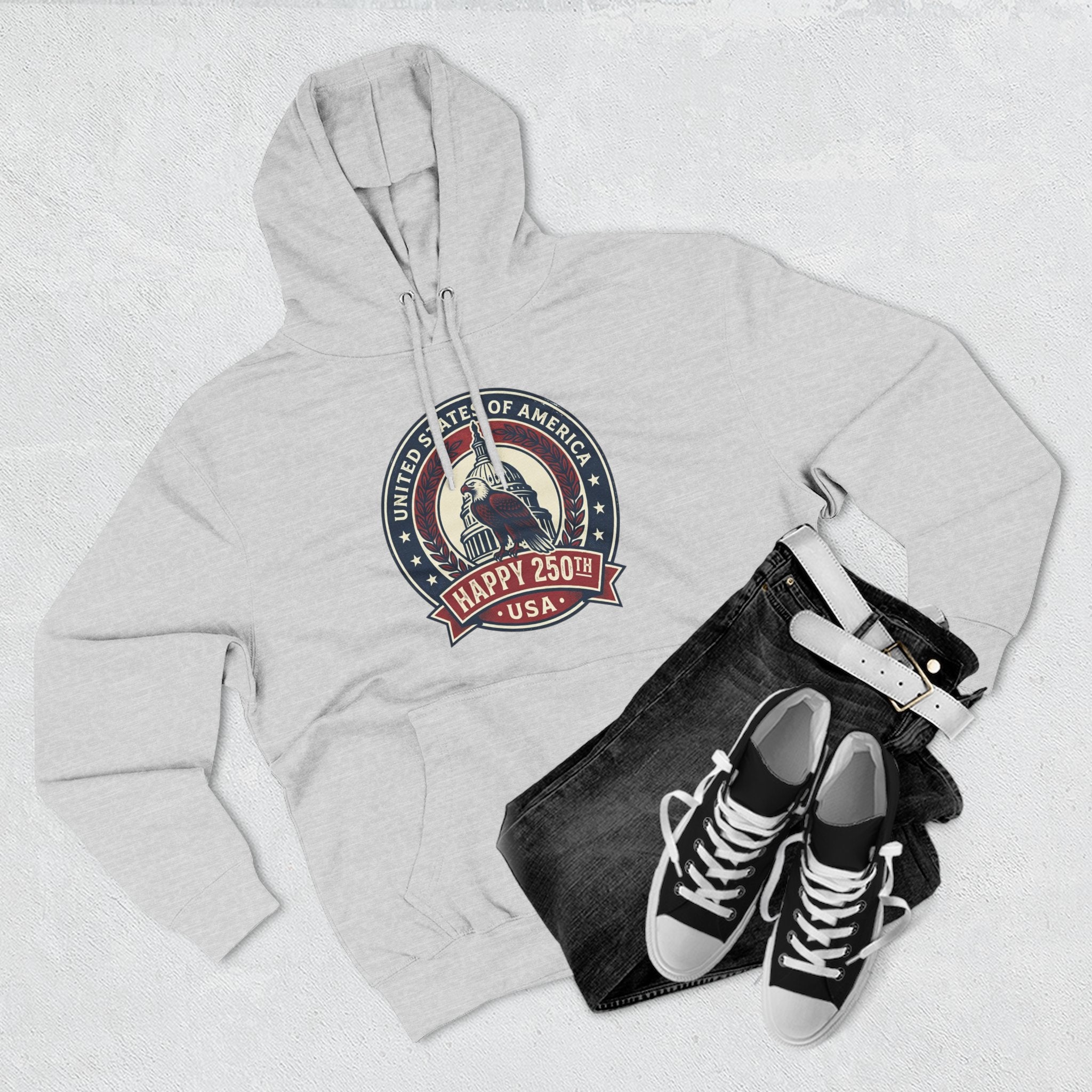 Hoodie - Vintage Statue of Liberty 'Happy 250th USA' Patriotic Graphic Pullover