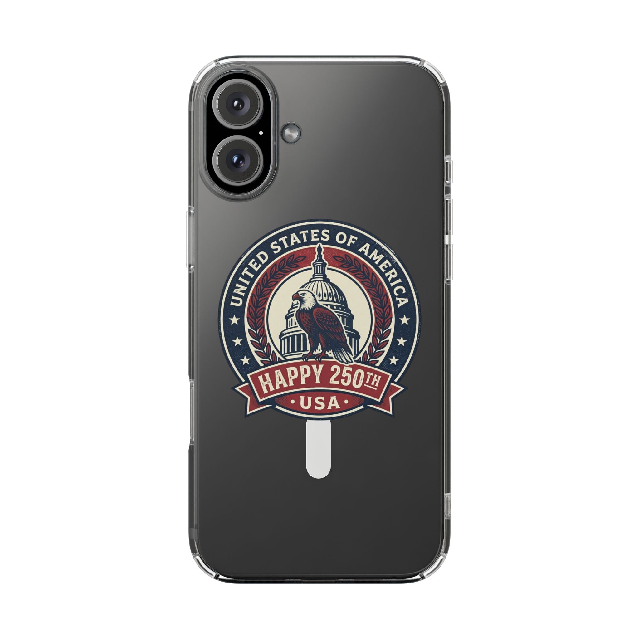 Clear Magnetic Phone Case — Vintage "Happy 250th USA" Patriotic Capitol Design