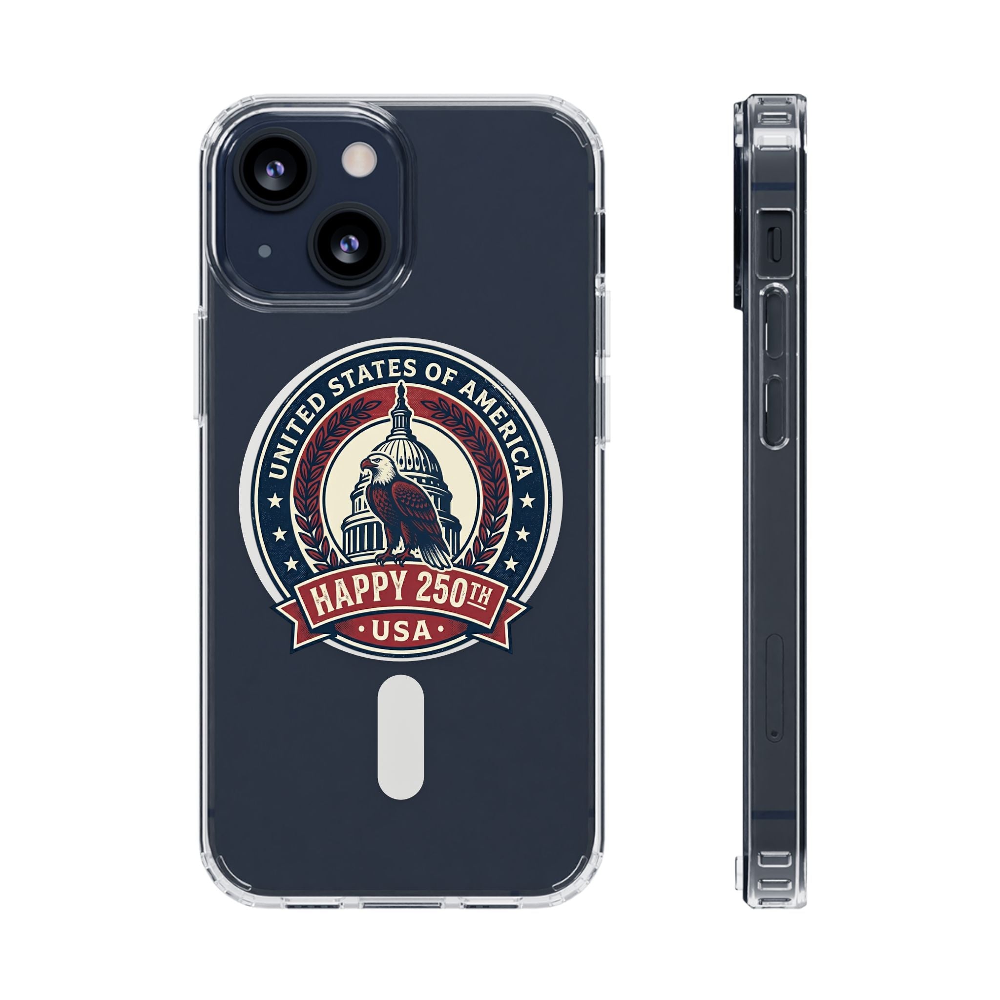 Clear Magnetic Phone Case — Vintage "Happy 250th USA" Patriotic Capitol Design