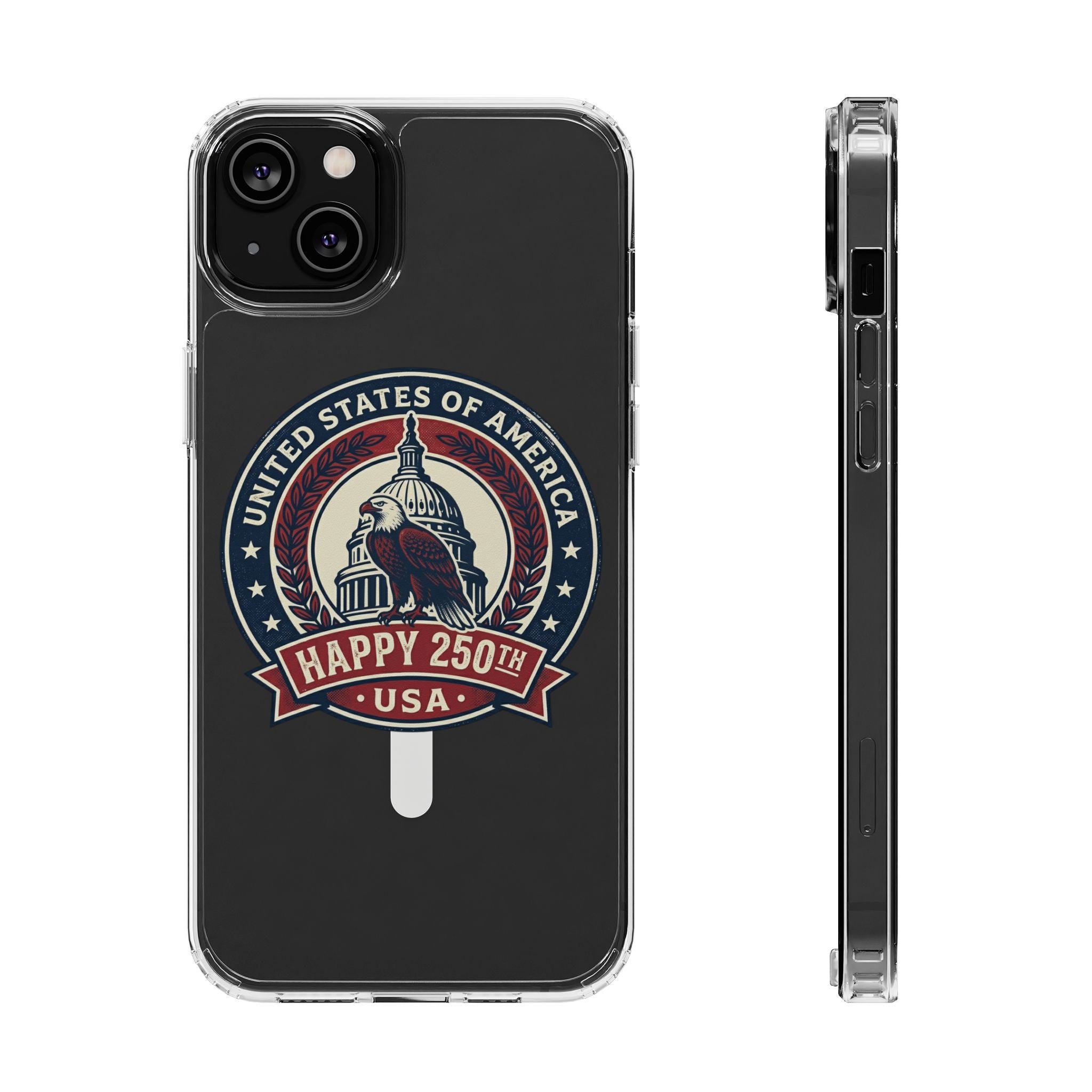 Clear Magnetic Phone Case — Vintage "Happy 250th USA" Patriotic Capitol Design