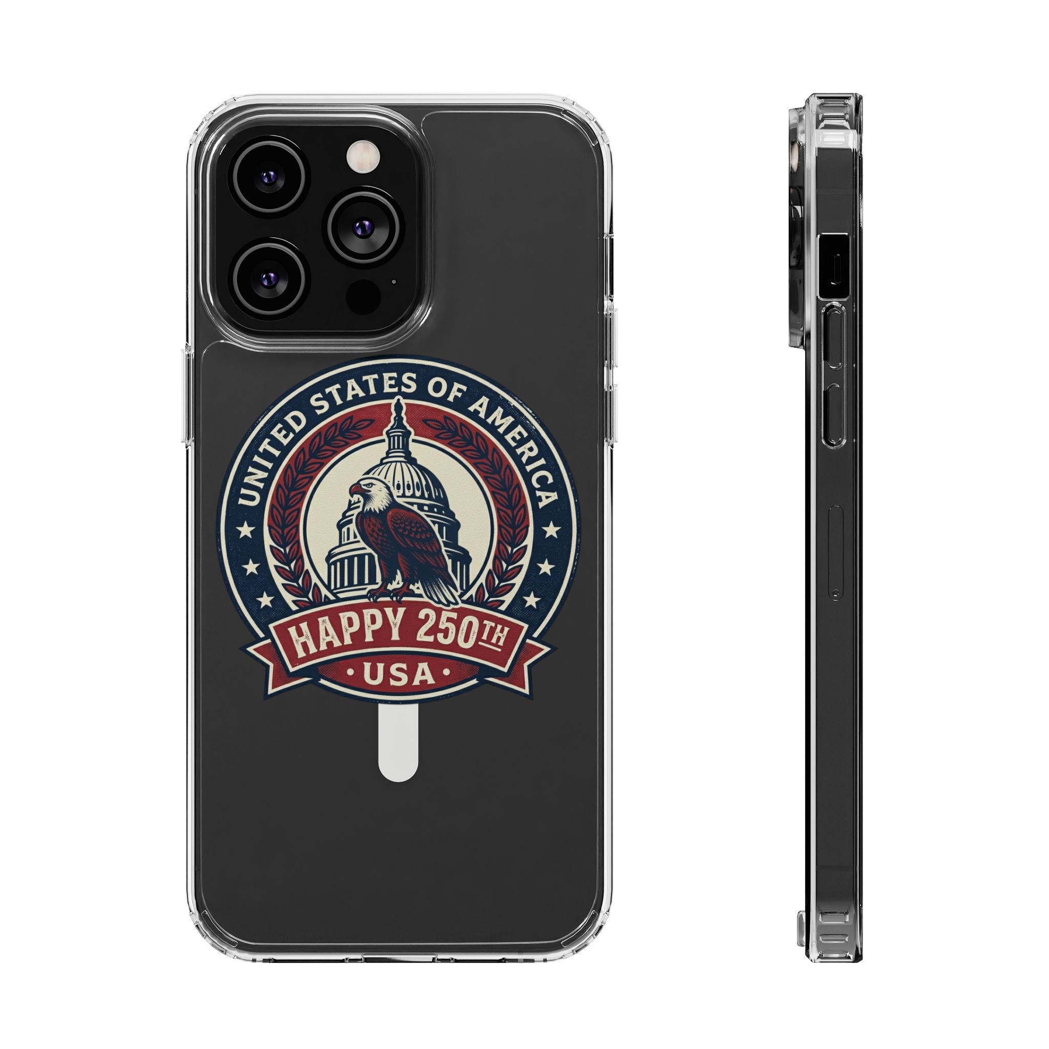 Clear Magnetic Phone Case — Vintage "Happy 250th USA" Patriotic Capitol Design