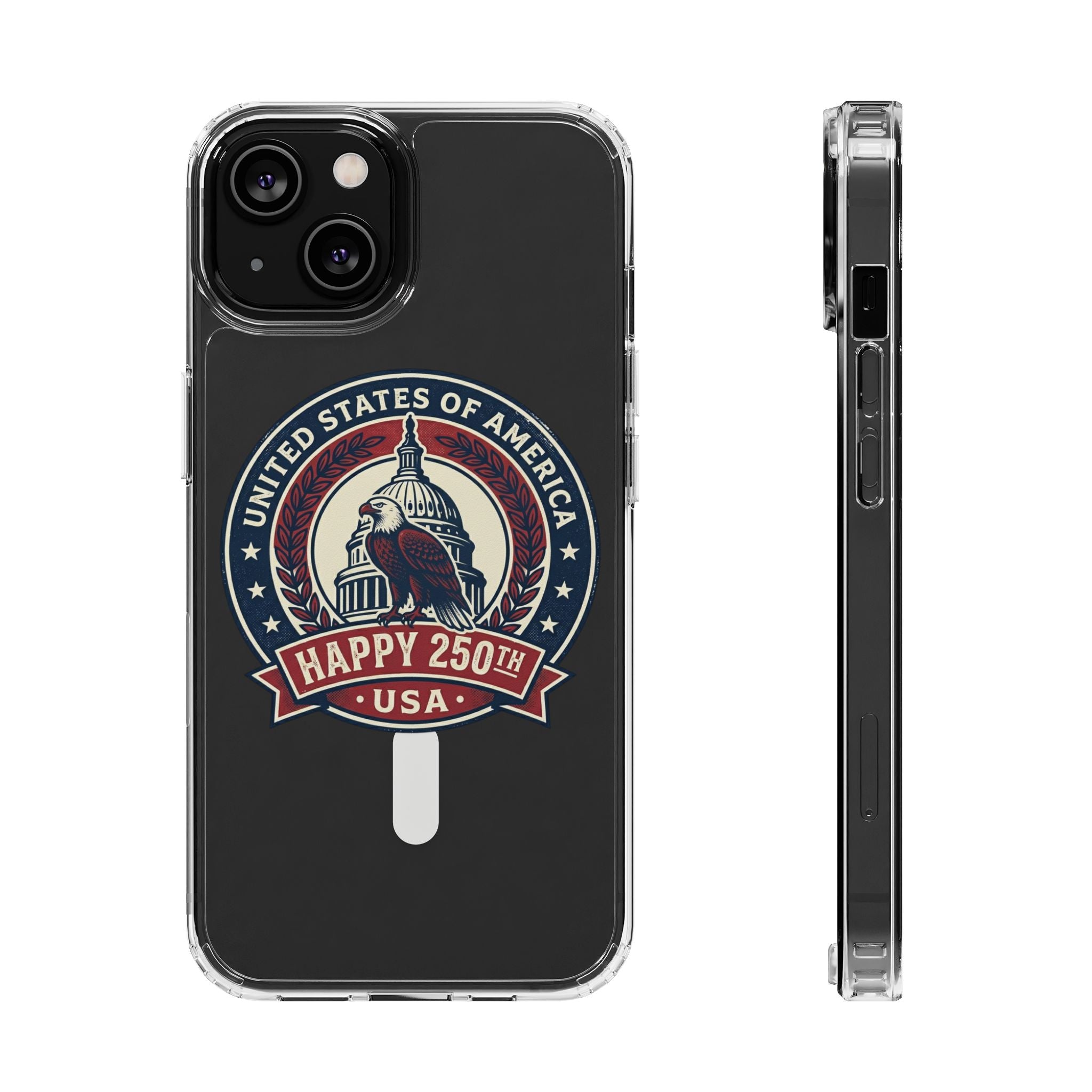 Clear Magnetic Phone Case — Vintage "Happy 250th USA" Patriotic Capitol Design