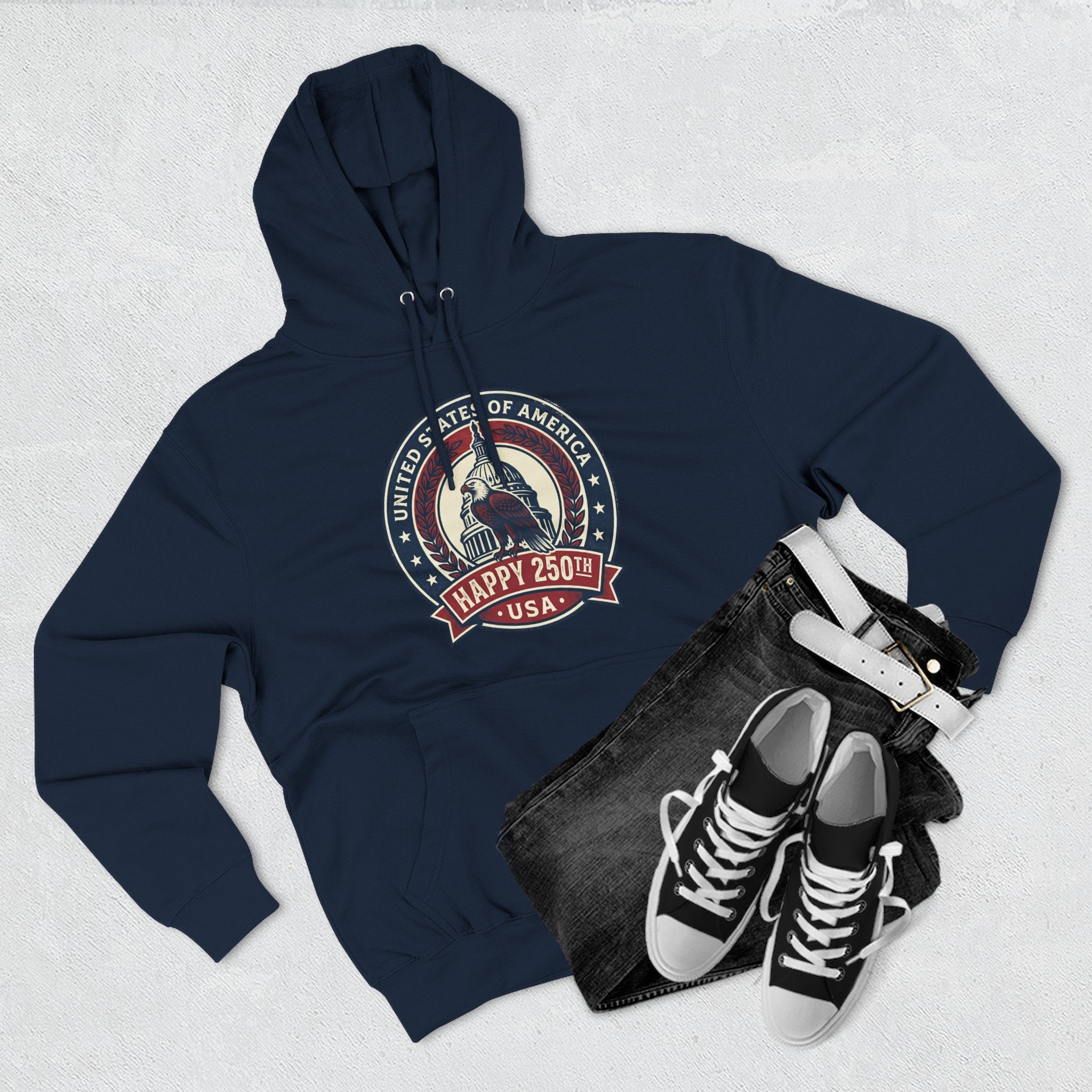 Hoodie - Vintage Statue of Liberty 'Happy 250th USA' Patriotic Graphic Pullover