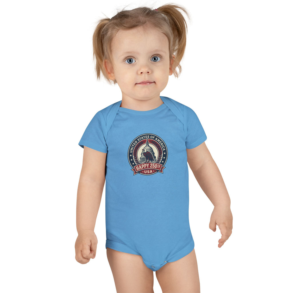 USA Capitol 250th Anniversary Baby Onesie – 'Happy 250' Patriotic Infant Bodysuit